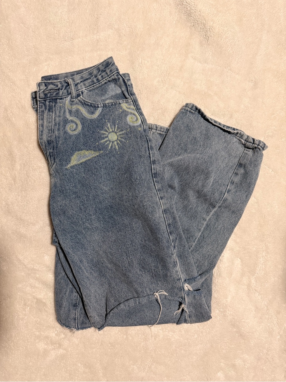 Cute Spring Themed Boho Ripped Straight Jeans